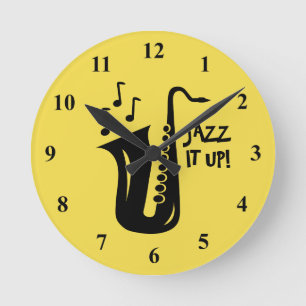 Saxophonewanduhr für Zuhause, Jazzverein oder Bü Runde Wanduhr