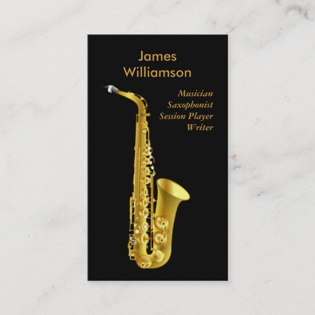 Saxophonist-Musik-Instrument-Schwarz-Goldmusiker Visitenkarte (Vorderseite)