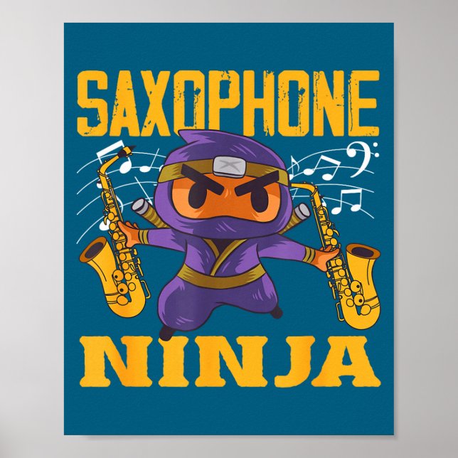 Saxophonist Ninja Saxophone Smile Poster (Vorne)