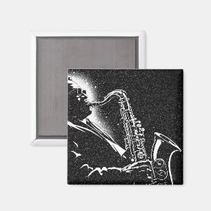 Saxophonspieler im Grafikstil der 50er Jahre in Sc Magnet