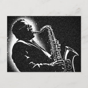 Saxophonspieler im Grafikstil der 50er Jahre in Sc Postkarte