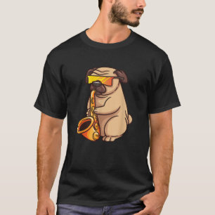 Saxophonspieler-Mops-Jazzband-Musik und Hundeliebh T-Shirt