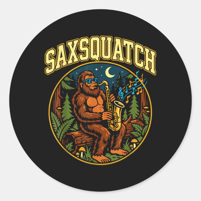 Saxsquatch Bigfoot Saxophone Player Jazz Music Hum Runder Aufkleber (Vorderseite)