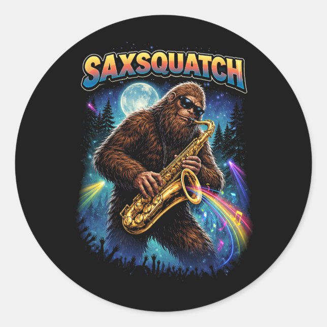 Saxsquatch Runder Aufkleber (Vorderseite)