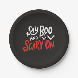 Say Boo und Beängstigend on | Witziges Halloween-P Pappteller
