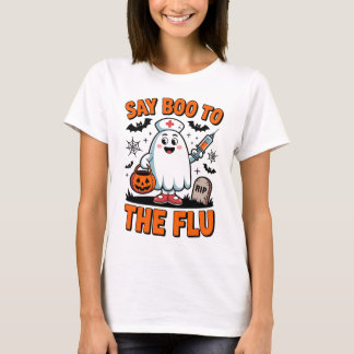 Say Boo zum Griechisch Funny Halloween Nurse Docto T-Shirt