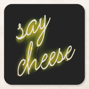 Say Cheese Neon Lights Rechteckiger Pappuntersetzer
