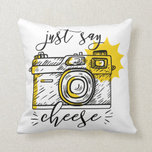 "Say Cheese" Retro Camera Fotograf Fotografie Kissen