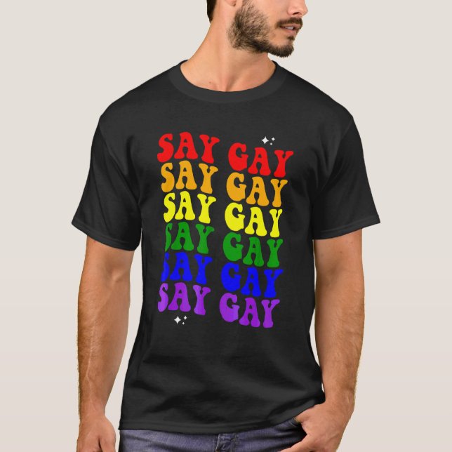 Say Gay Lgbtq Pride Flag Ally Rainbow Flag T-Shirt (Vorderseite)