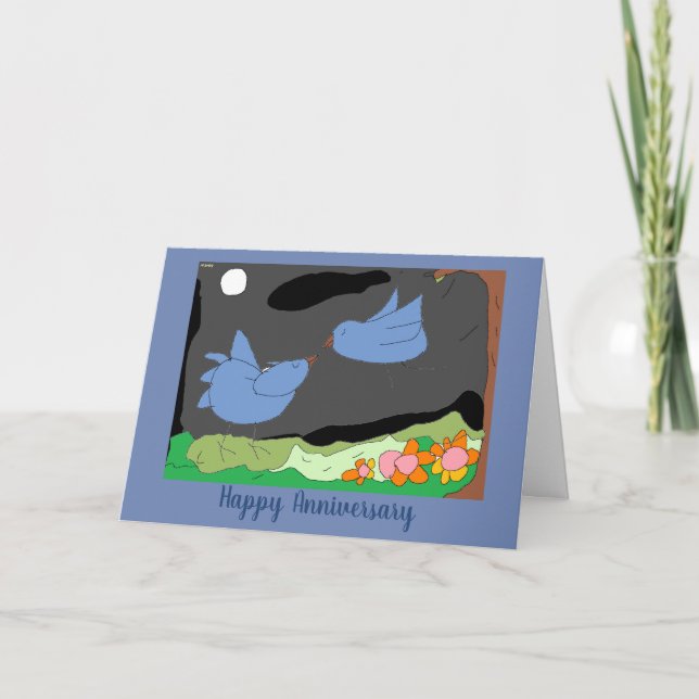 Say Happy Anniversary with Drawlings' love birds! Karte (Vorderseite)