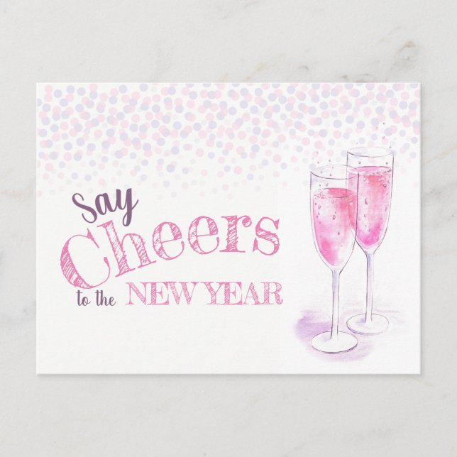 Say jubeln New Years rosa Champagner Einladung Postkarte (Vorderseite)