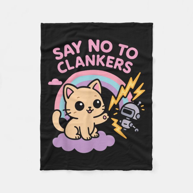 Say No To Clankers Anti Ai Robots Cute Kitten Rain Fleecedecke (Vorderseite)