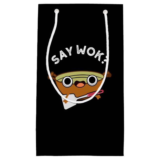 Say Wok Funny Chinese Wok Pun Dark BG Kleine Geschenktüte (Vorderseite)