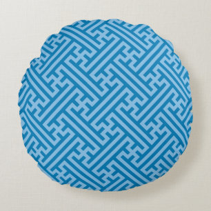 Sayagata Muster, Japanisch, Blau und Baby Blue Rundes Kissen