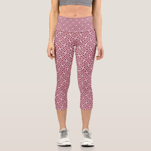 Sayagata Muster, Japanisch, Burgund und Weiß Capri Leggings