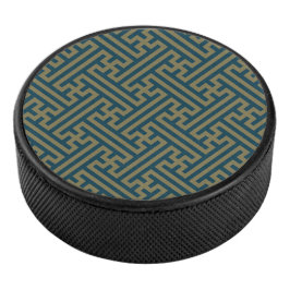 Sayagata Muster, Japanisch, Gold und Navy Blue Eishockey Puck