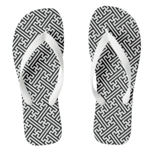 Sayagata-Muster, Japanisch, Schwarz und Weiß Flip Flops