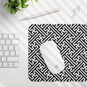Sayagata-Muster, Japanisch, Schwarz und Weiß Mousepad
