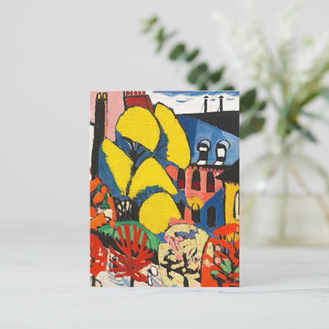 Sayen - Bäume, buntes Gemälde, Postkarte (Stehend Vorderseite)