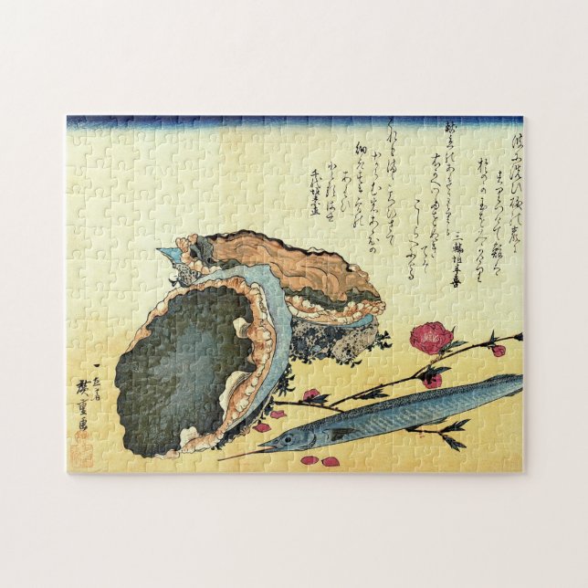 Sayori & Awabi (Halfbeak, Abalone) Hiroshige Fisch (Horizontal)