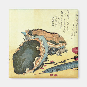Sayori & Awabi (Halfbeak, Abalone) Hiroshige Fisch Magnet
