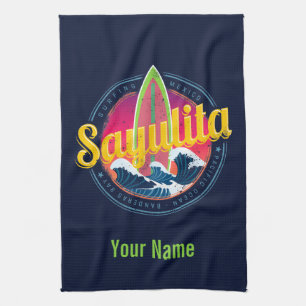 Sayulita Mexico Surfer Vintage-Welle Sonnenunterga Geschirrtuch