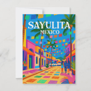 Sayulita Mexico Vintage Lebendige Straße Postkarte