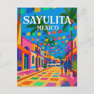 Sayulita Mexico Vintage Lebendige Straße Postkarte