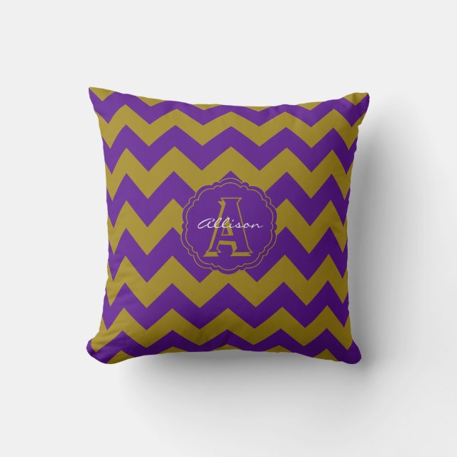 SC Monogram Chevron, Coussin Carré Purple-Gold (Recto)
