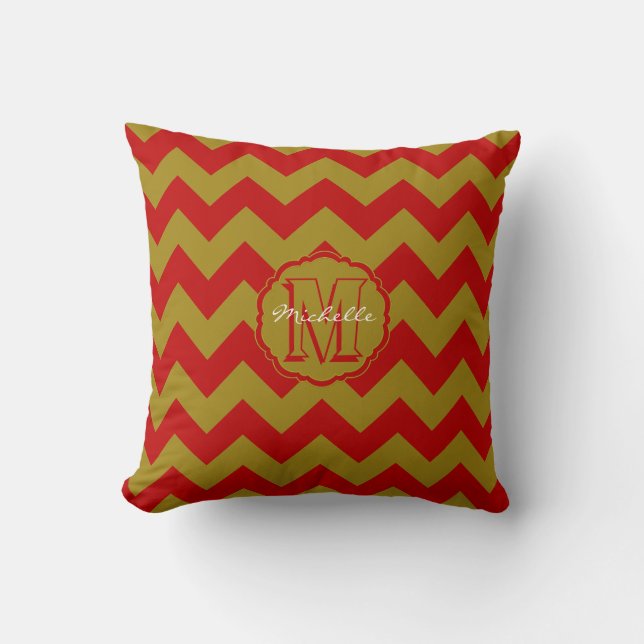 SC Monogram Chevron, Coussin Carré Red-Gold (Recto)