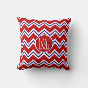 SC Monogram Chevron, Rouge Blanc Bleu - Coussin Ca