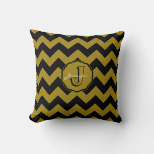 SC Zickzack, Black-Gold Letter J Sq. Kissen