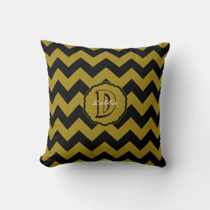 SC Zickzack, Schwarz-Gold Letter D Sq. Kissen