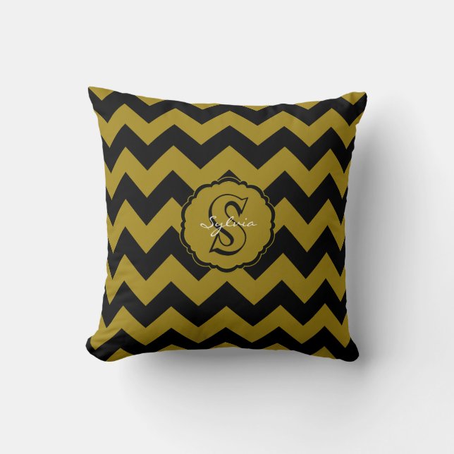 SC Zickzack, Schwarz-Gold Letter S q. Kissen (Vorderseite)