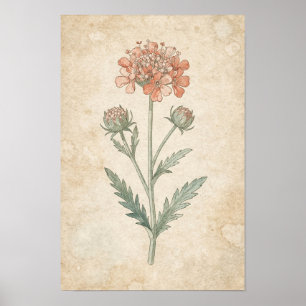 Scabiosa Botanischer Druck Studie der zarten ros Poster