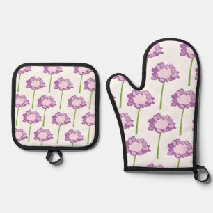 Scabiosa Lila Pincushion Blume Floral Ofenhandschuh & Topflappen-Set
