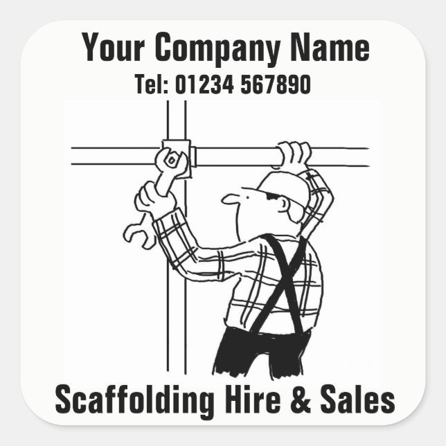 Scaffolding Hire & Sales Cartoon Quadratischer Aufkleber (Vorderseite)