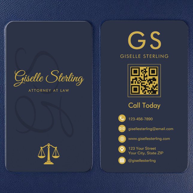 Scales of Justice Attorney at Law Navy Blue Gold Visitenkarte (Von Creator hochgeladen)