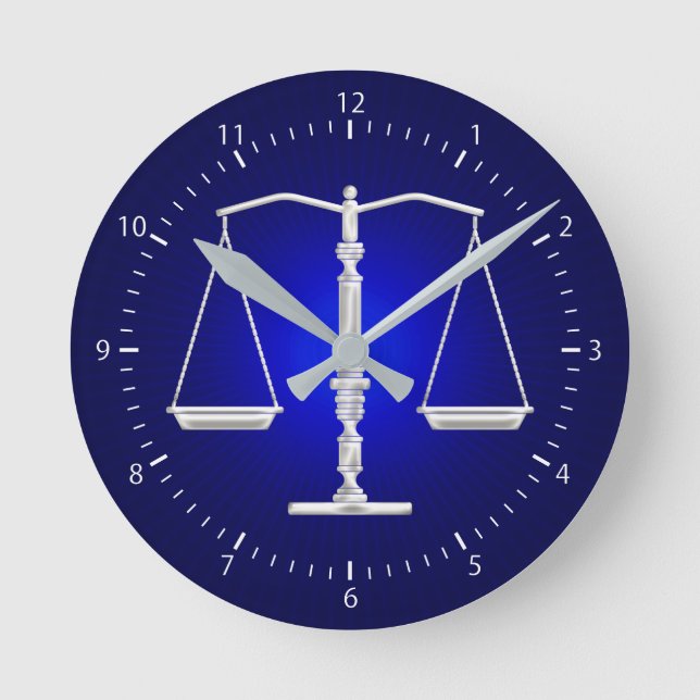 Scales of Justice | Deep Blue Runde Wanduhr (Vorderseite)