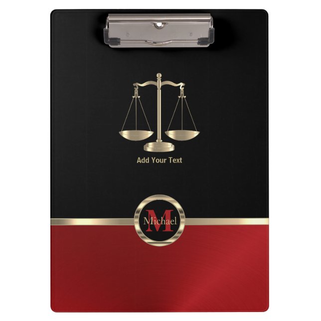 Scales of Justice - Monogram Black and Red Klemmbrett (Vorderseite)