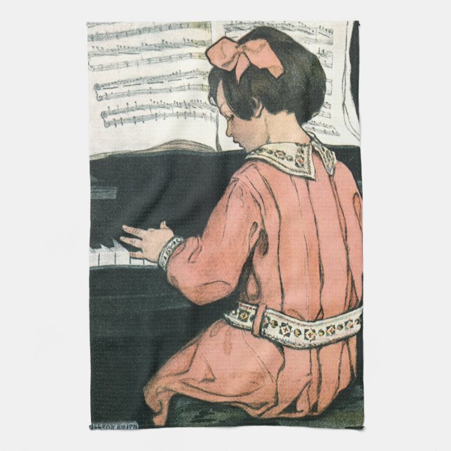 Scales von Jessie Willcox Smith, Piano Music Girl Geschirrtuch (Vertikal)