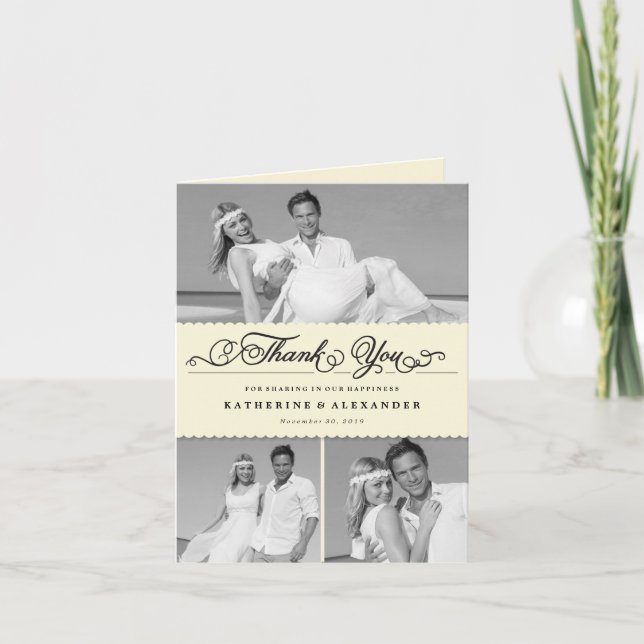 Scallop Band Romantisches Drehbuch 3 Multi-Foto-Ho Dankeskarte (Vorderseite)