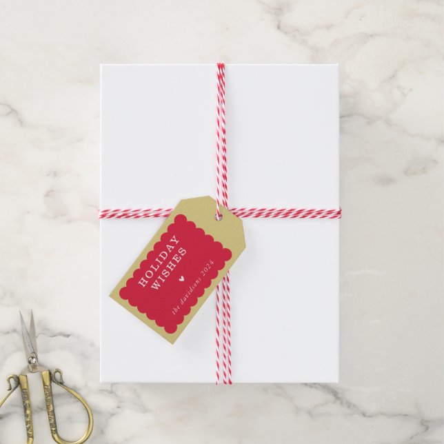 SCALLOP EDGE moderne minimale niedlich festliche R Geschenkanhänger (Mit Garn)