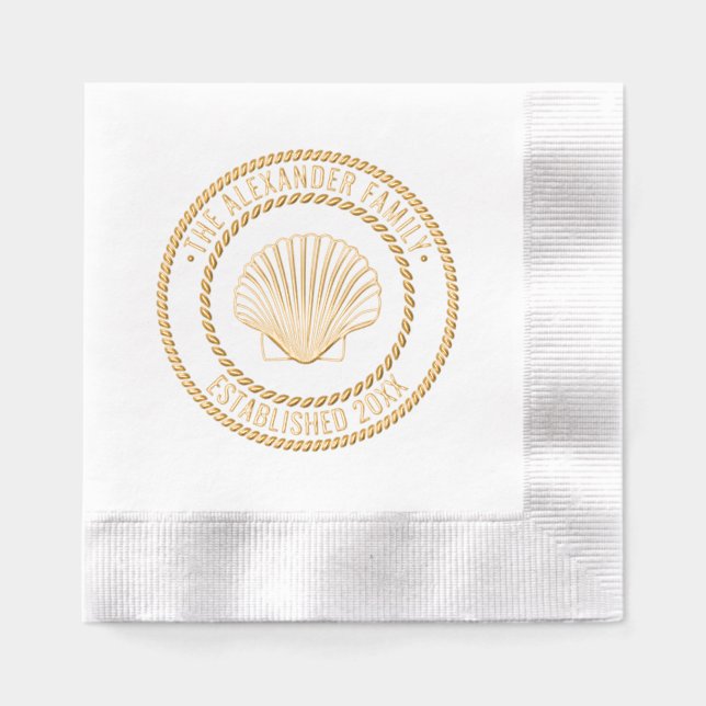 Scallop-Muschel #3 Familienname Datum des Rope Fra Servietten Mit Folie (Vorderseite)