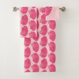 Scallop Muschel Blockdruck, Fuchsia und Pink Badhandtuch Set