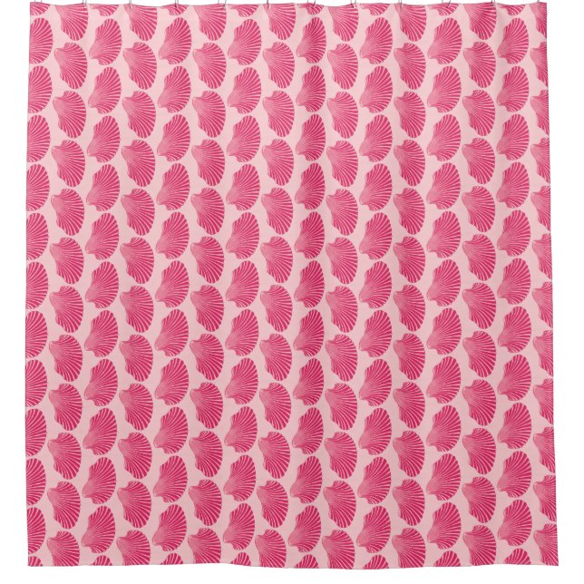 Scallop Muschel Blockdruck, Fuchsia und Pink Duschvorhang (Vorderseite)