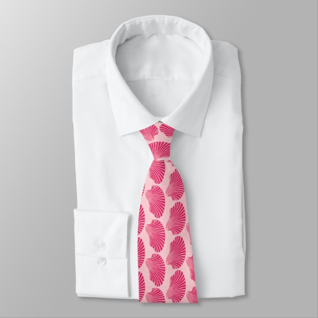 Scallop Muschel Blockdruck, Fuchsia und Pink Krawatte (Gebunden)