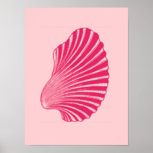 Scallop Muschel Blockdruck, Fuchsia und Pink Poster