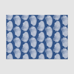Scallop Muschel Blockdruck, Kobalt Blau und Weiß Seidenpapier