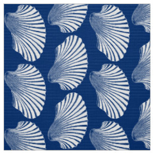 Scallop Muschel Blockdruck, Navy Blue und White Stoff